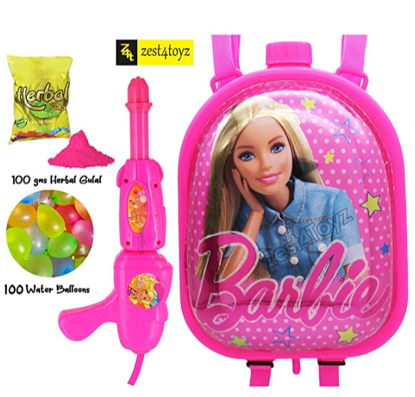 Water-Gun-with barbie-doll-sticker-and-a-water-tank-as-a-bag